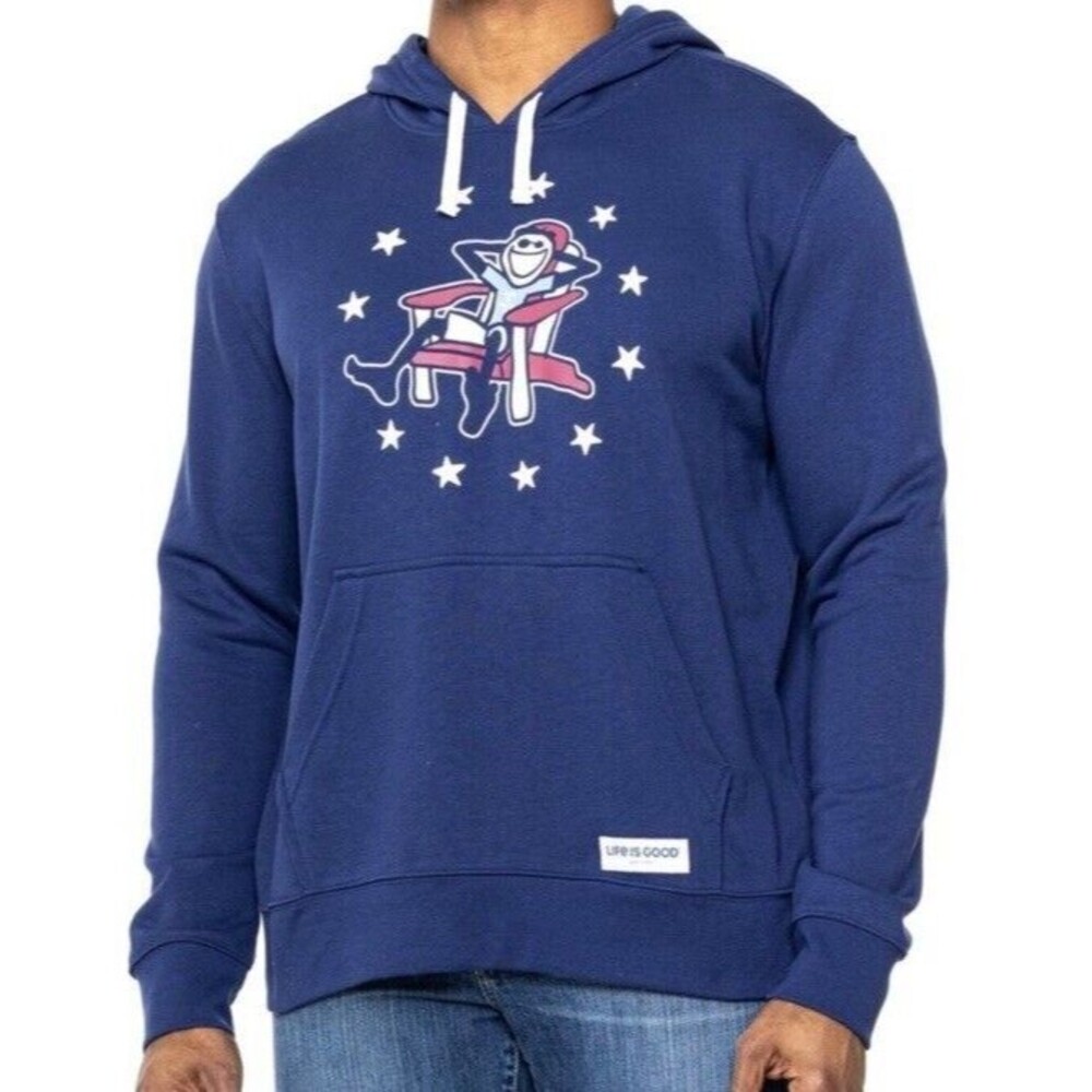 Life is Good Terri Pullover Hoodie Adirondack Stars Patriotic Fun Blue Large NWT